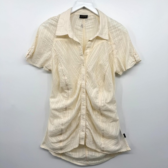 Kuhl Tops - Vintage Kuhl Top Shirt Blouse Size‎ Large Ruched Button Up Quiet Luxury Neutral
